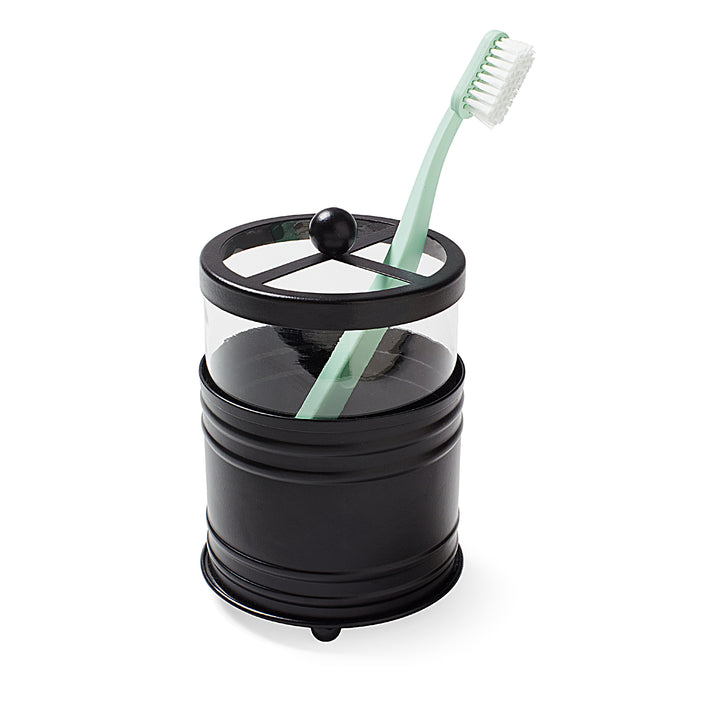 Glass and Black Metal Toothbrush Holder