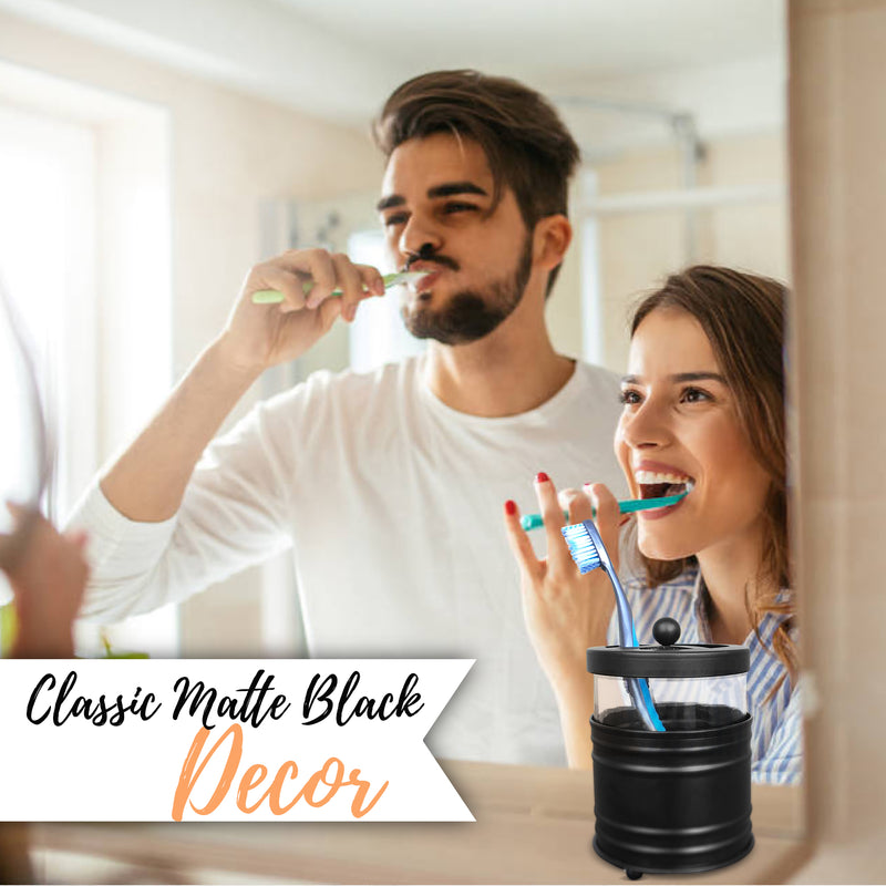 Glass and Black Metal Toothbrush Holder