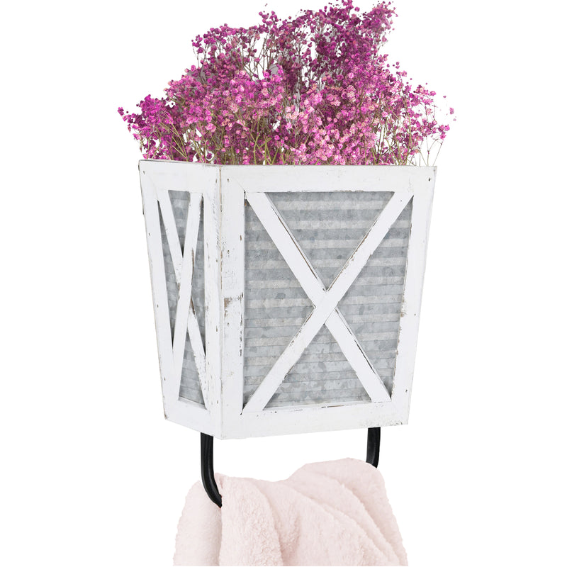White Hand Towel Holder With Basket Shelf