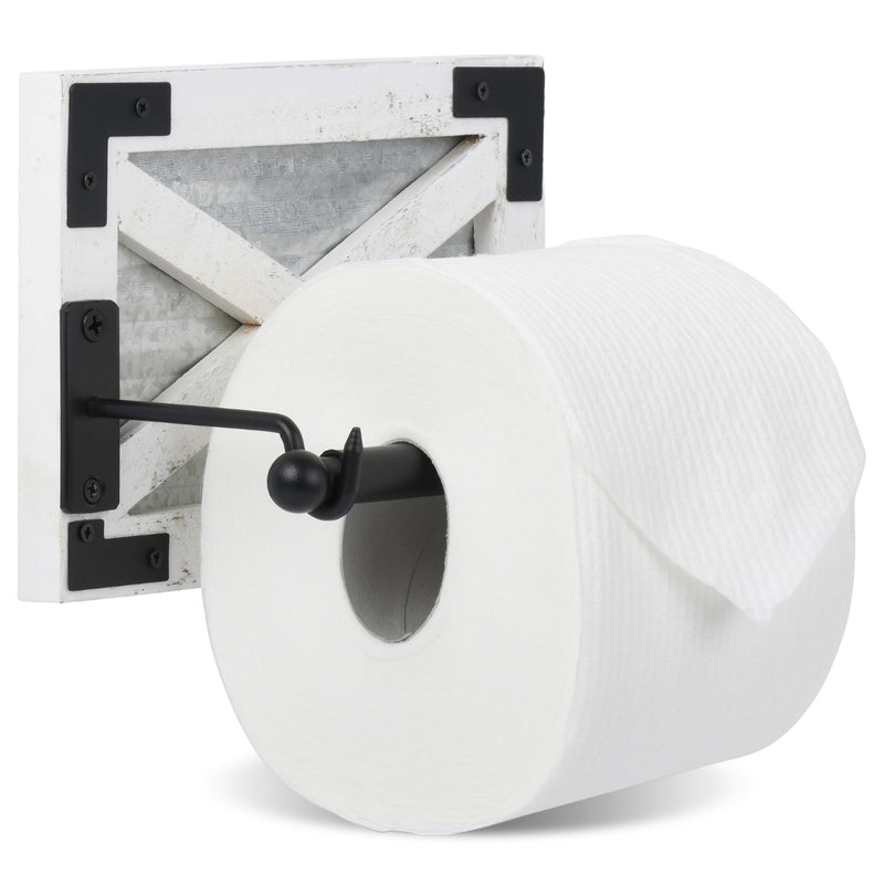 White Barn Door Toilet Paper Holder with Brackets