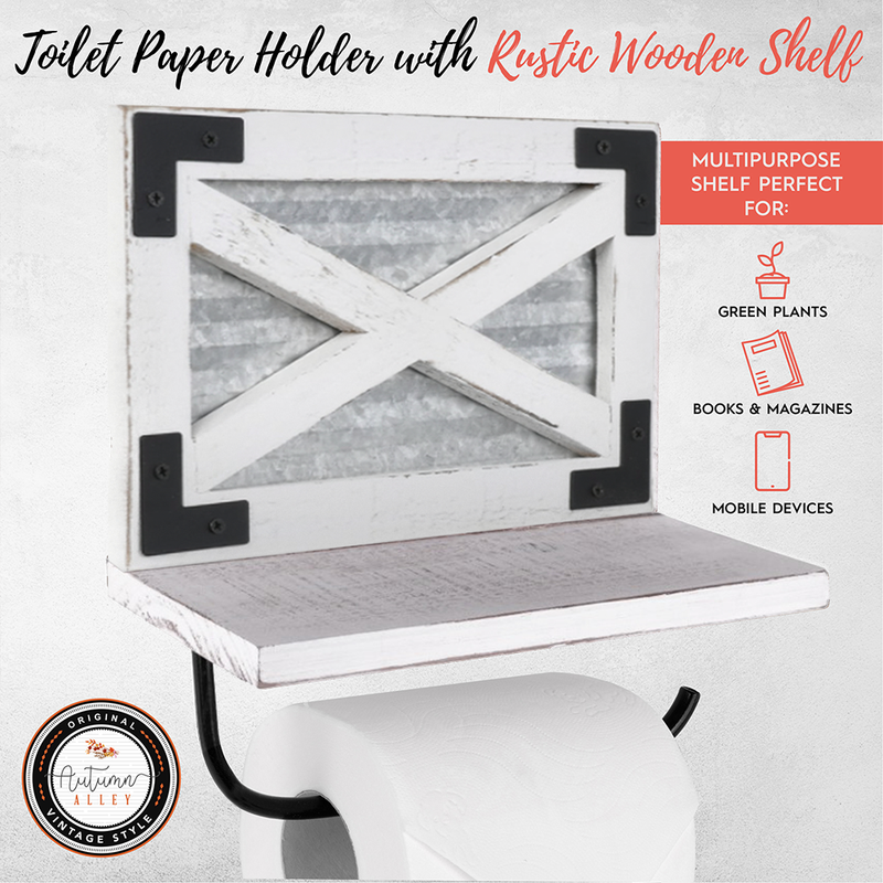 White Barn Door Shelf Toilet Paper Holder with Brackets