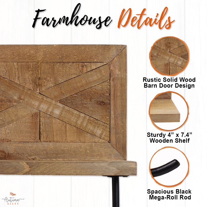 Wooden Barn Door Shelf Toilet Paper Holder