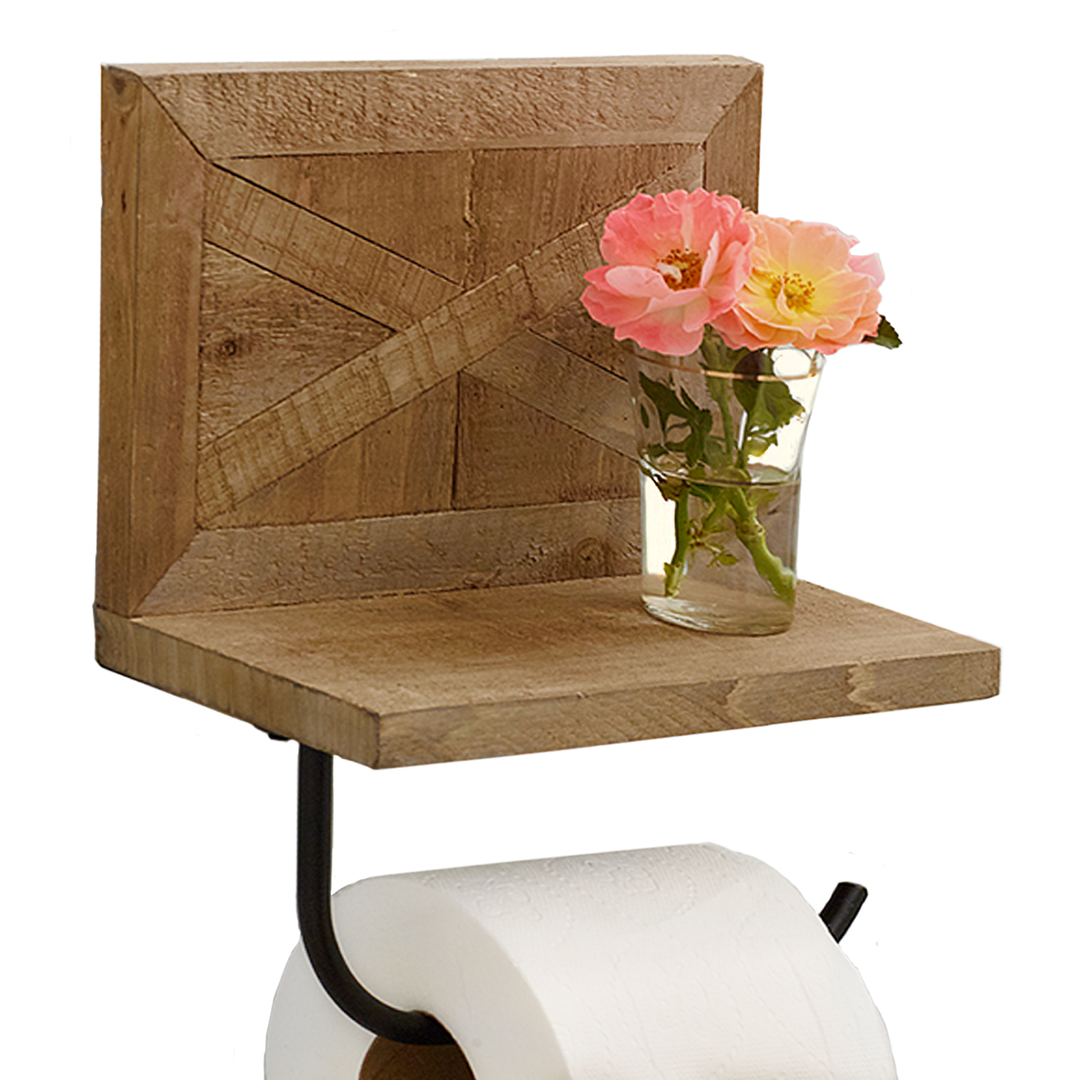 Wooden Barn Door Shelf Toilet Paper Holder