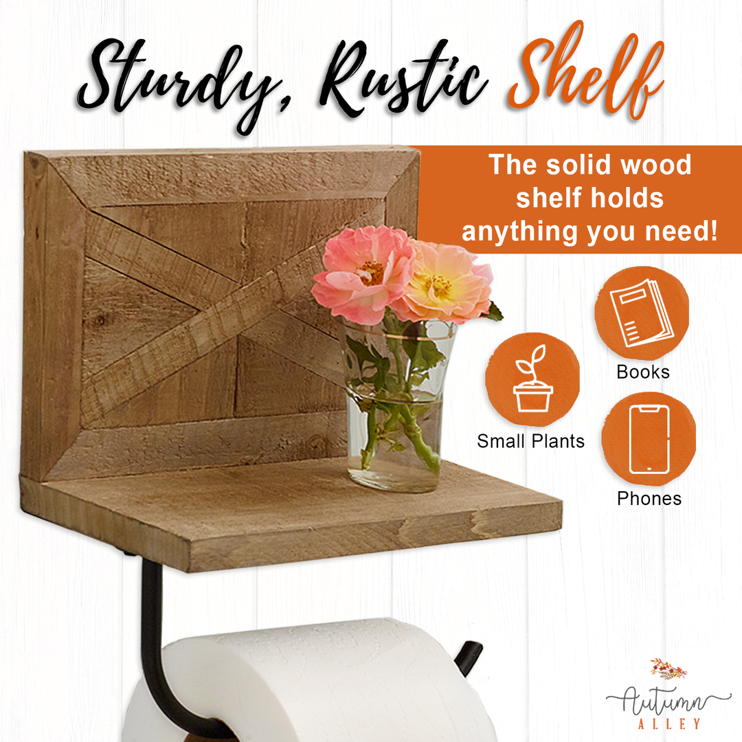 Wooden Barn Door Shelf Toilet Paper Holder
