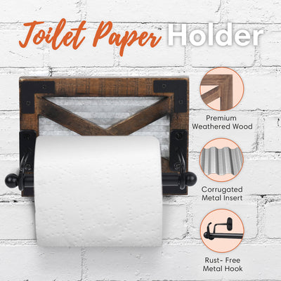 2-Piece Barn Door Bathroom Towel Ring and Toilet Paper Holder Bracket Set