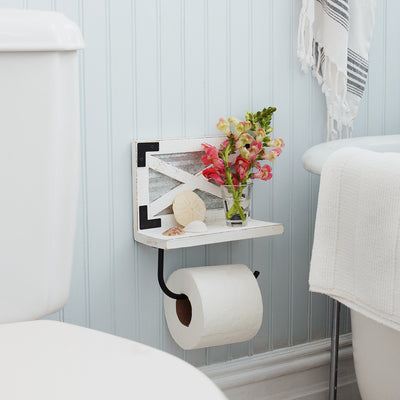 White Barn Door Shelf Toilet Paper Holder with Brackets