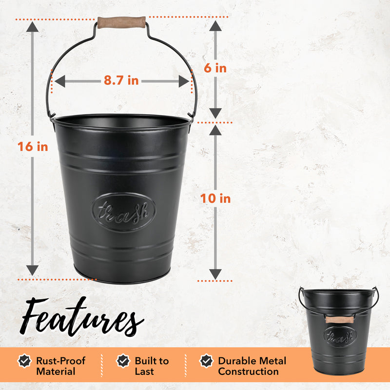 Rustic Garbage Pail Black Metal Label Line Trash Pail - 2 Gallon Farmhouse Waste Bin ...