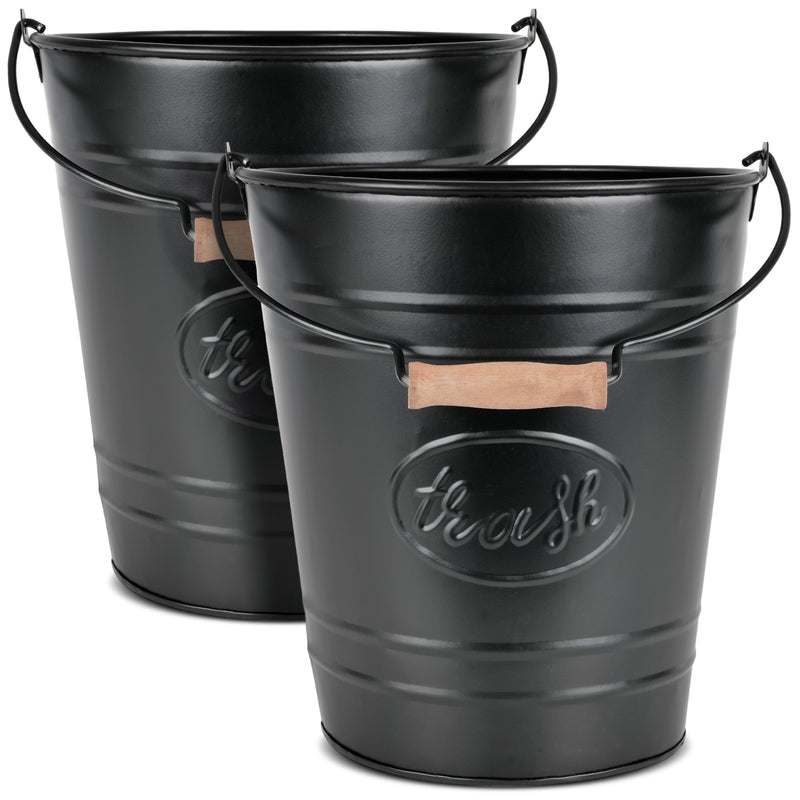 Rustic Garbage Pail Black Metal Label Line Trash Pail - 2 Gallon Farmhouse Waste Bin ...