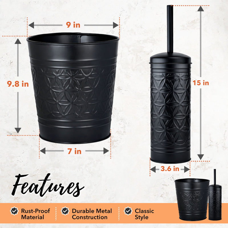 Jamie Collection Matte Black Trash Can & Toilet Brush Set