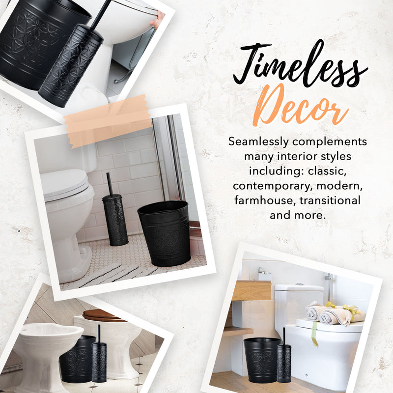 Jamie Collection Matte Black Trash Can & Toilet Brush Set