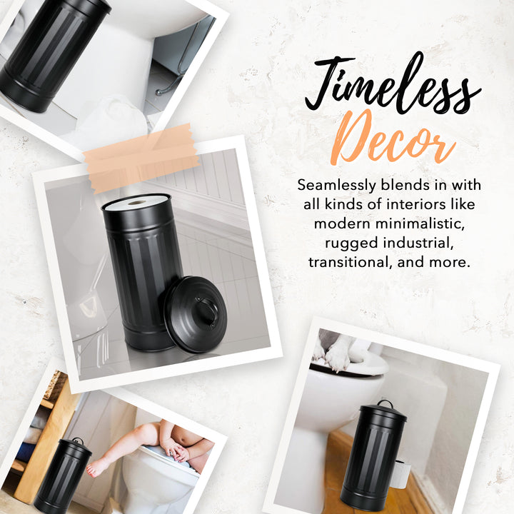 Black Vertical Extra Toilet Roll Canister