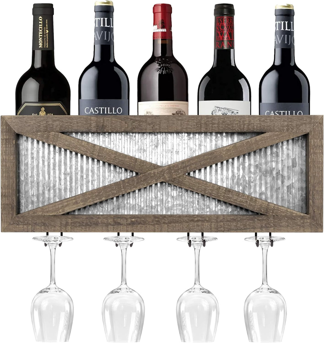 Barn Door Wine Rack with Glass Storage