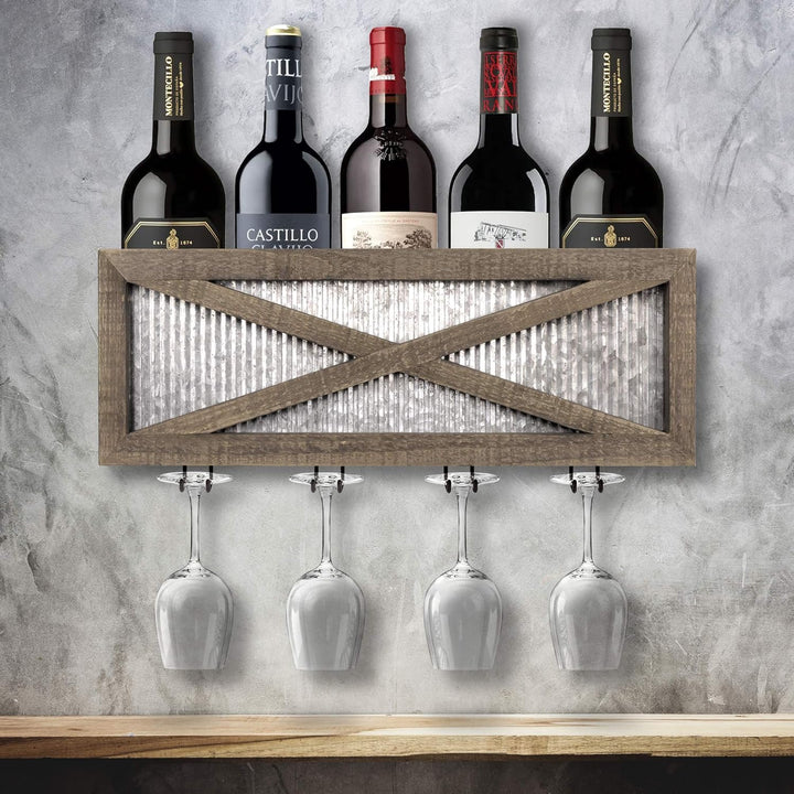 Barn Door Wine Rack with Glass Storage