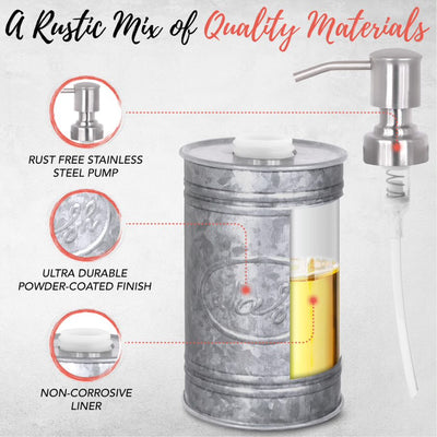 Autumn Alley Bathroom Set Galvanized Soap Dispenser 'A Rustic Mix of Quality Materials': 'Rust Free Stainless Steel Pump' 'Ultra Drable Powder Coated Finish' 'Non-Corrosive Liner'