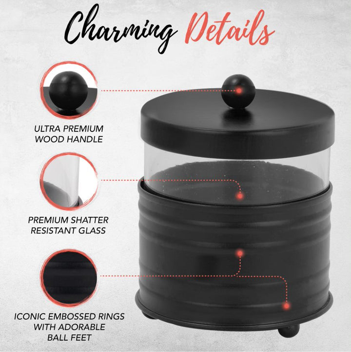 'Charming Details': 'Ultra premium ball handle', 'Premium shatter resistant glass', & 'Iconic embossed rings with adorable ball feet'