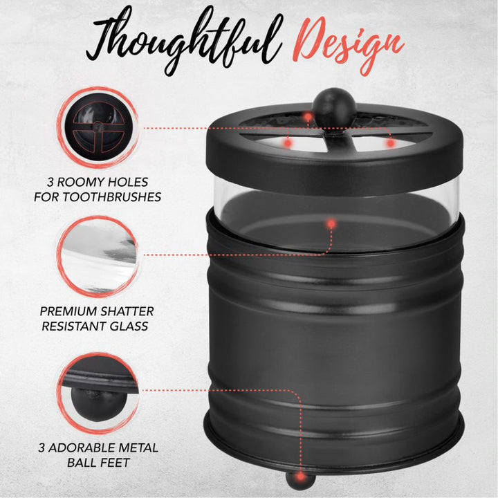 Autumn Alley Toothbrush Holder 'Thoughtful Design': '3 Roomy Holes for Toothbbrushes', 'Premium Shatter Resistant Glass', '3 Adorable Metal Ball Feet'