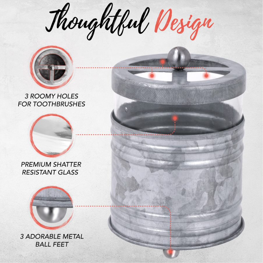 4-Piece Glass and Galvanized Bathroom Set