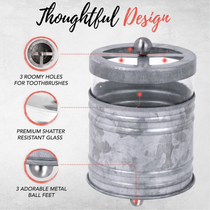 4-Piece Glass and Galvanized Bathroom Set