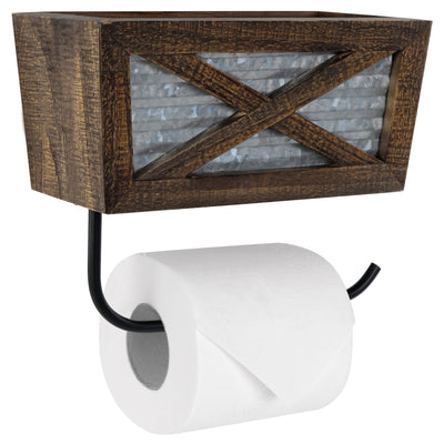 Barn Door Toilet Paper Holder with Basket