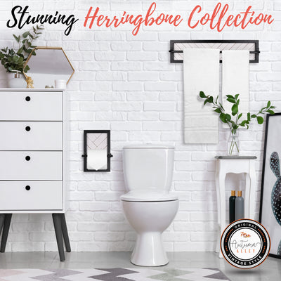 'Stunning Herringbone Collection' Shiplap Farmhouse Towel Rack for behind toilet, Large Shiplap Herringbone Toilet Paper Holder