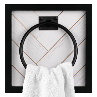 Autumn Alley Shiplap Happens Towel Ring in Whitewashed Shiplap & Matte Black Trim with Towel