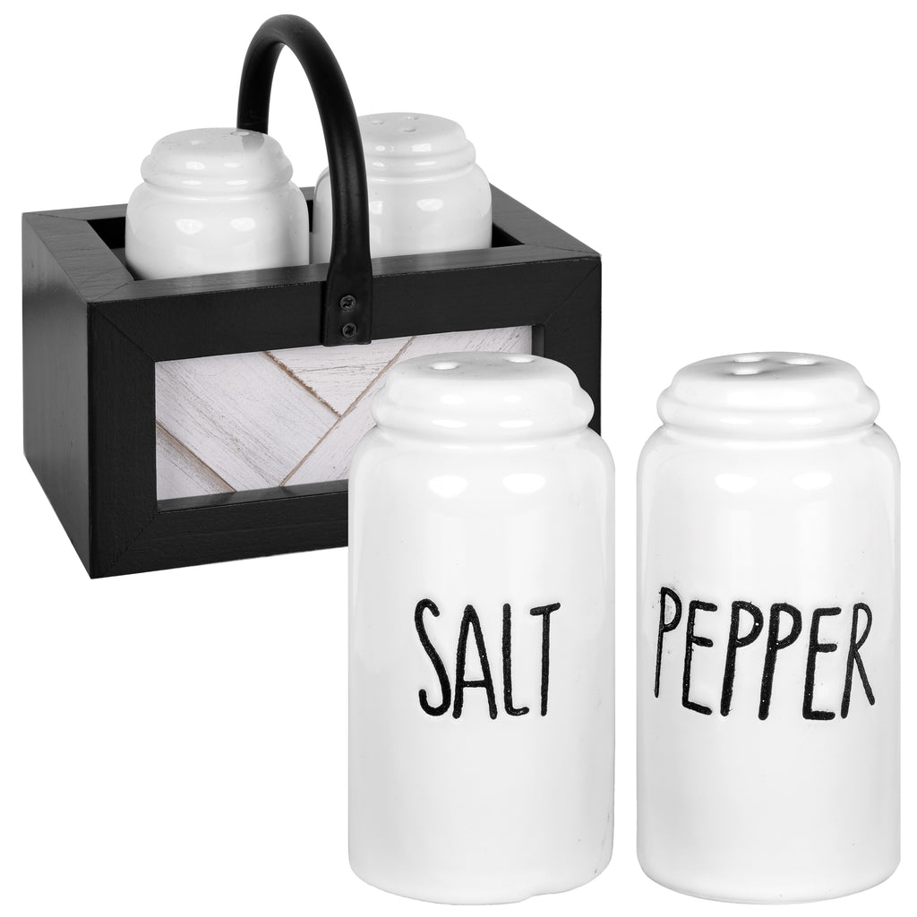 Galvanized Salt and Pepper Caddy with Ring