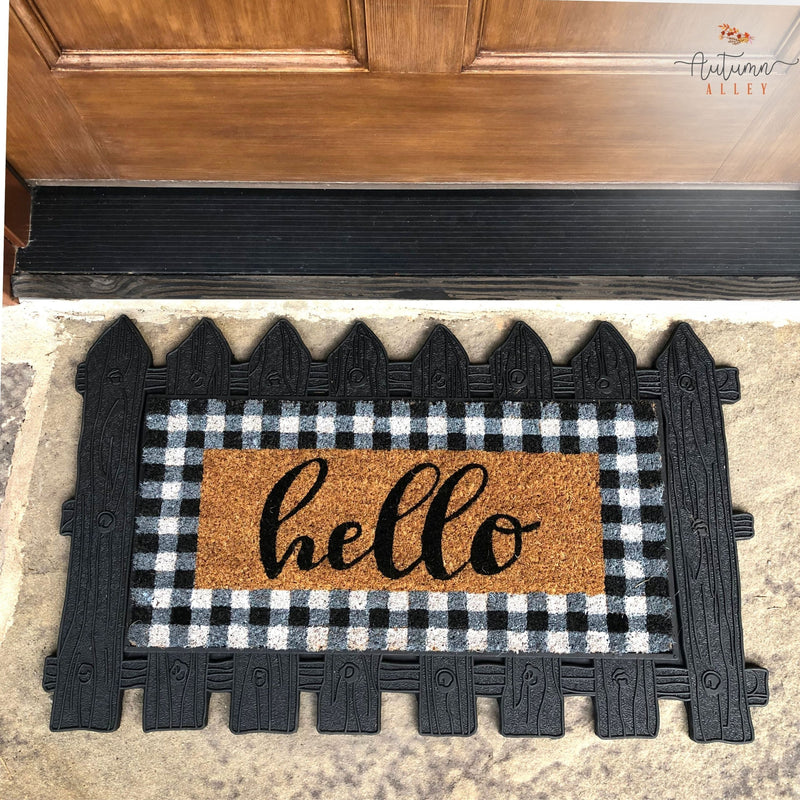 Rubber & Coir Welcome Mat with Hello Replaceable Insert