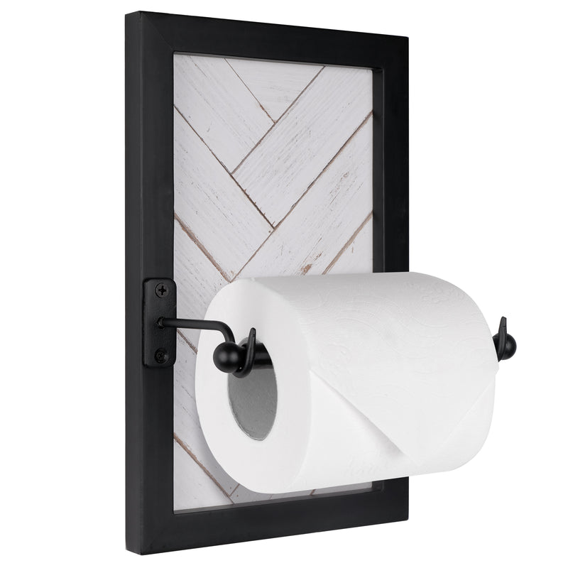 Autumn Alley Large Toilet Paper Holder Shiplap Bathroom Accessory Whitewashed Shiplap & Matte Black Trim with TP