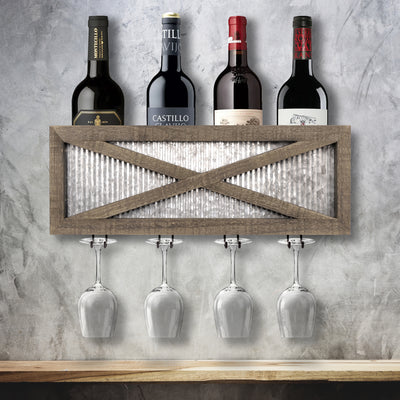 Barn Door Wine Rack with Glass Storage