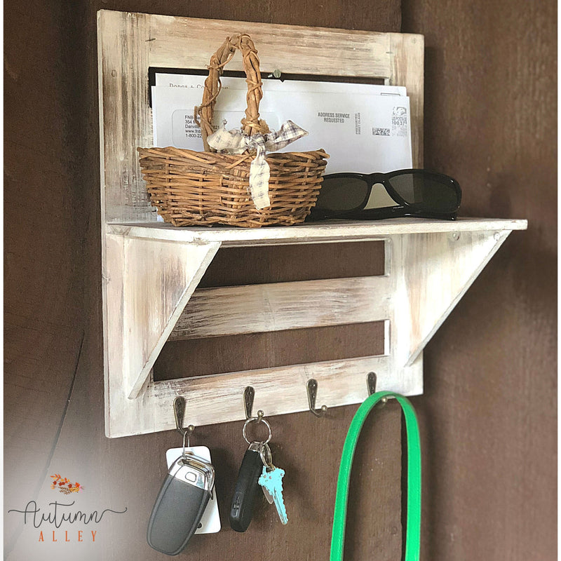 Wooden Wall-Mounted Entry Organizer with Hooks