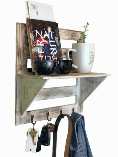 Wooden Wall-Mounted Entry Organizer with Hooks