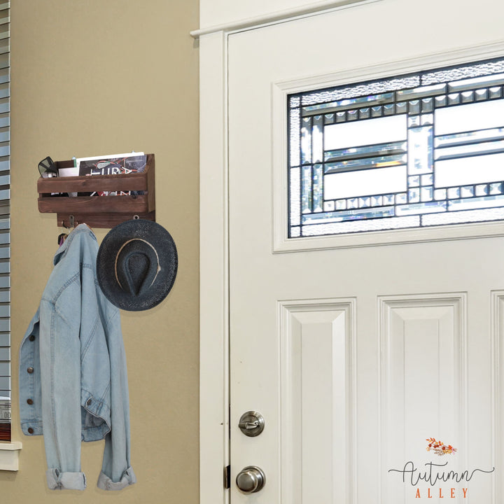 Wooden Wall Mounted Organizer with Hooks