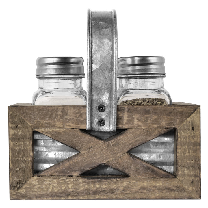 Salt and Pepper Shakers in Barn Door Caddy