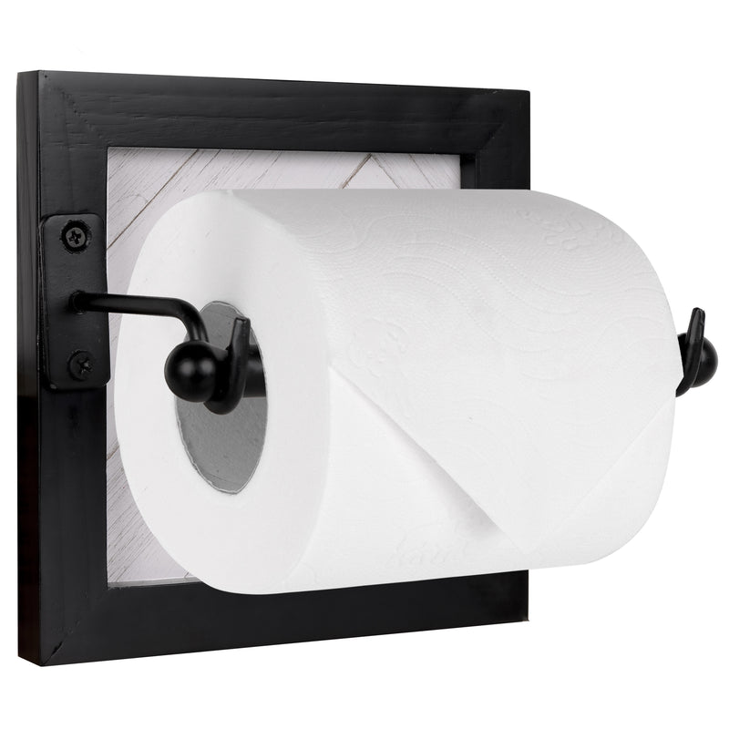 Autumn Alley Small Toilet Paper Holder Shiplap Bathroom Accessory Whitewashed Shiplap & Matte Black Trim with TP