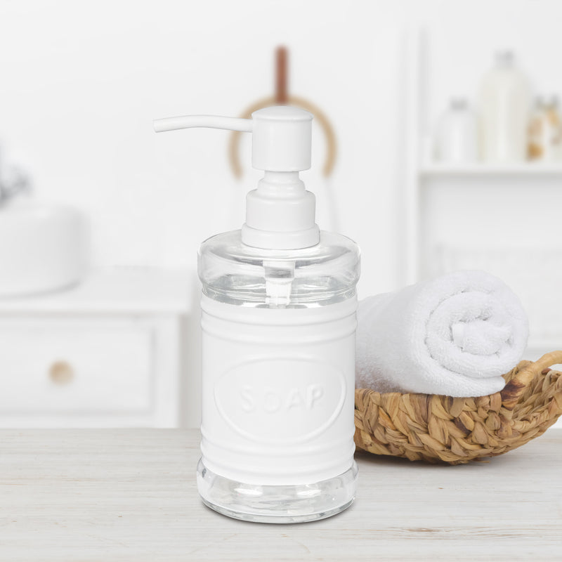 Glass and White Metal Soap Dispenser